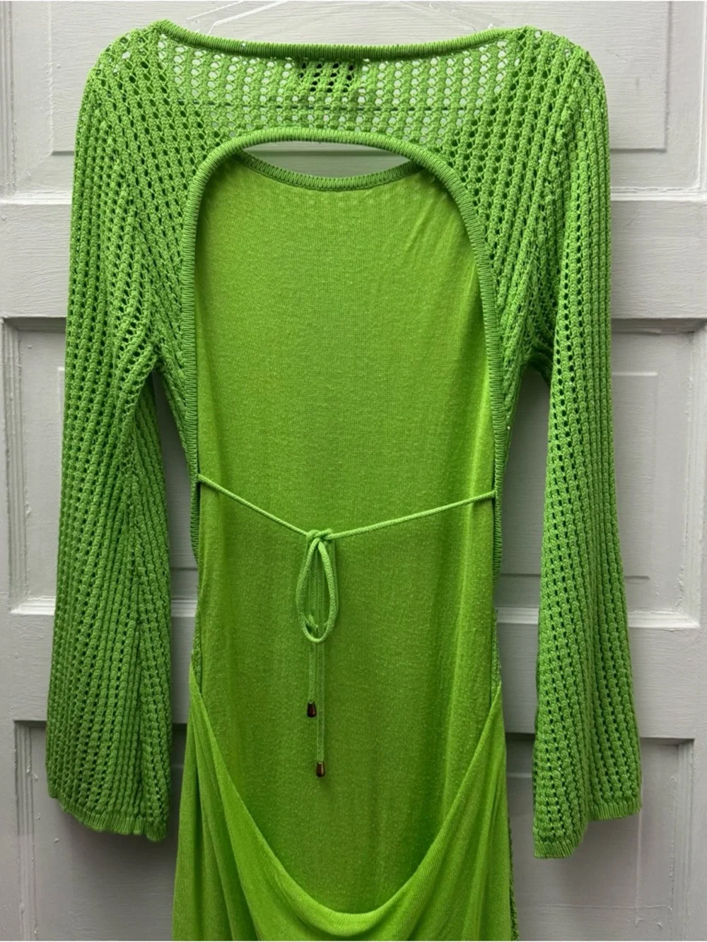 Runaway Lime Green Knit Maxi Dress Open Back Y2K Festival - Picture 5 of 9
